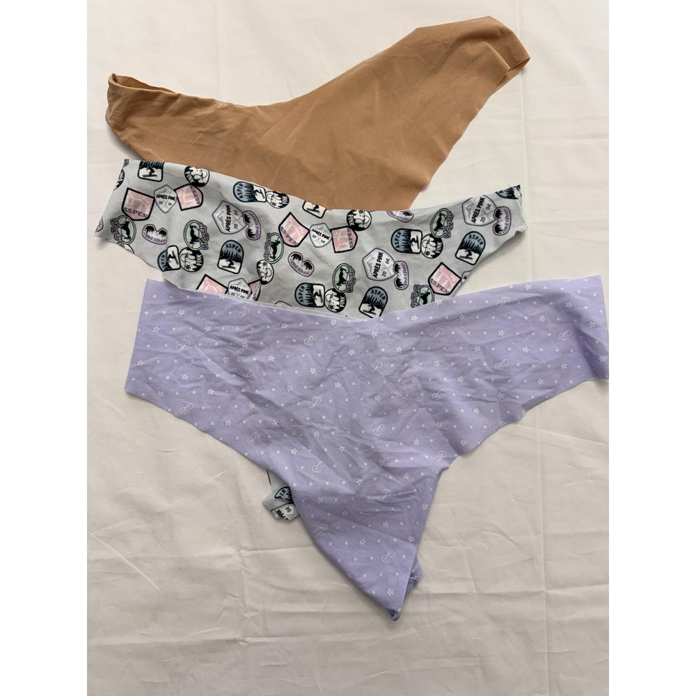Victoria's Secret Pink Thong Panties Womens XXL Multicolor 3 Pack Logo Print‎